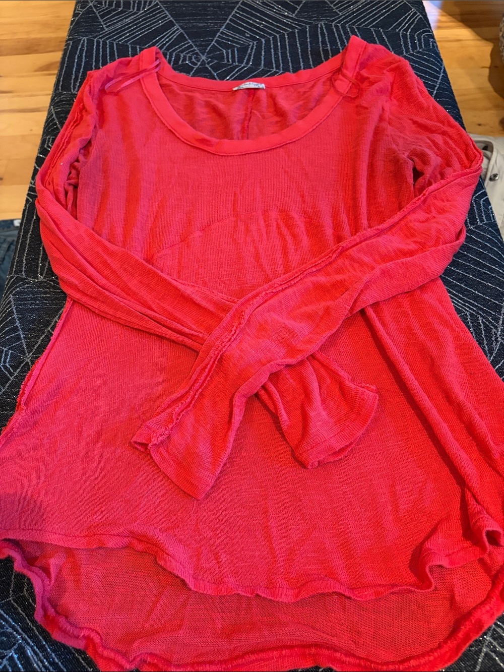 Free People Scoop-Neck Long Sleeve Tee in Red